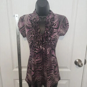 VINTAGE Y2K SOULMATES Purple Ruffled V-Neck Blouse Size Medium